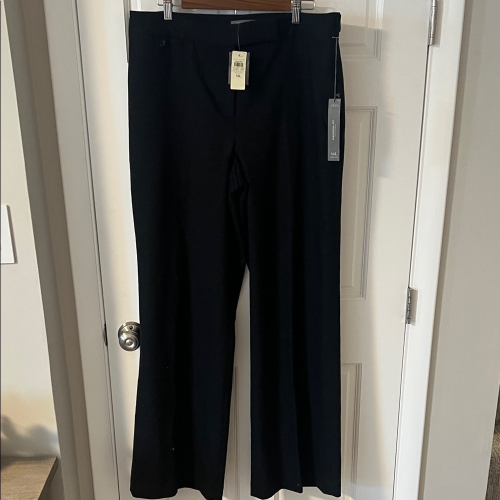 Ann Taylor Madison Fit Wide Leg Wool Trousers Charcoal Grey Size 16L NWT